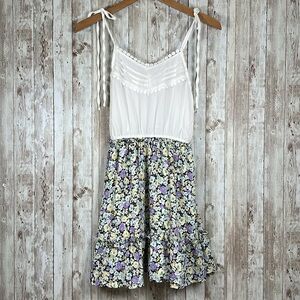 NWOT Blu Pepper Tiered Dress sz Small Sheer Top Floral Spaghetti Tie Straps Flow